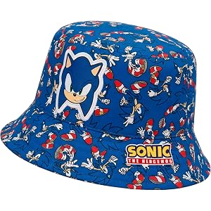 Sonic The Hedgehog Boys Bucket Hat, All Over Print Summer Cap, Sonic Hat for Summer, Boys' Hats & Caps, Blue, One Size
