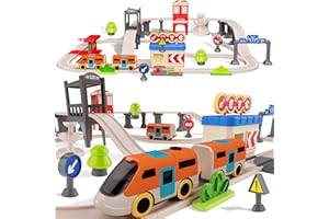 RCOVASC Urban Rail Train Set for Kids,55 pcs Electric Train Set Simulate City Transport System,Educational Toys for Toddler,Birthday Gifts for 3, 4, 5, 6, 7, 8+ Boys Girls