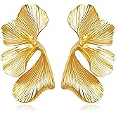 Nylry Chunky Gold Earrings for Women Large Gold flower Earrings Tropical White Floral Earring Big Summer Beachy Studs Earring Statement Trendy Jewelry Fashion Vacation Accessories for Women