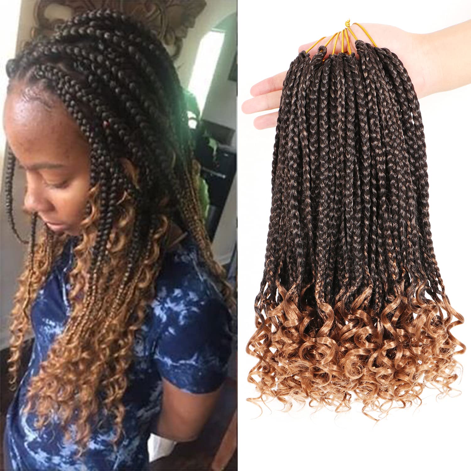 7 Packs/Lot Goddess Box Braids Crochet Hair Extensions with Curly Ends, 3S Wavy for Black Women (14 Inch #T-27) โ image 1