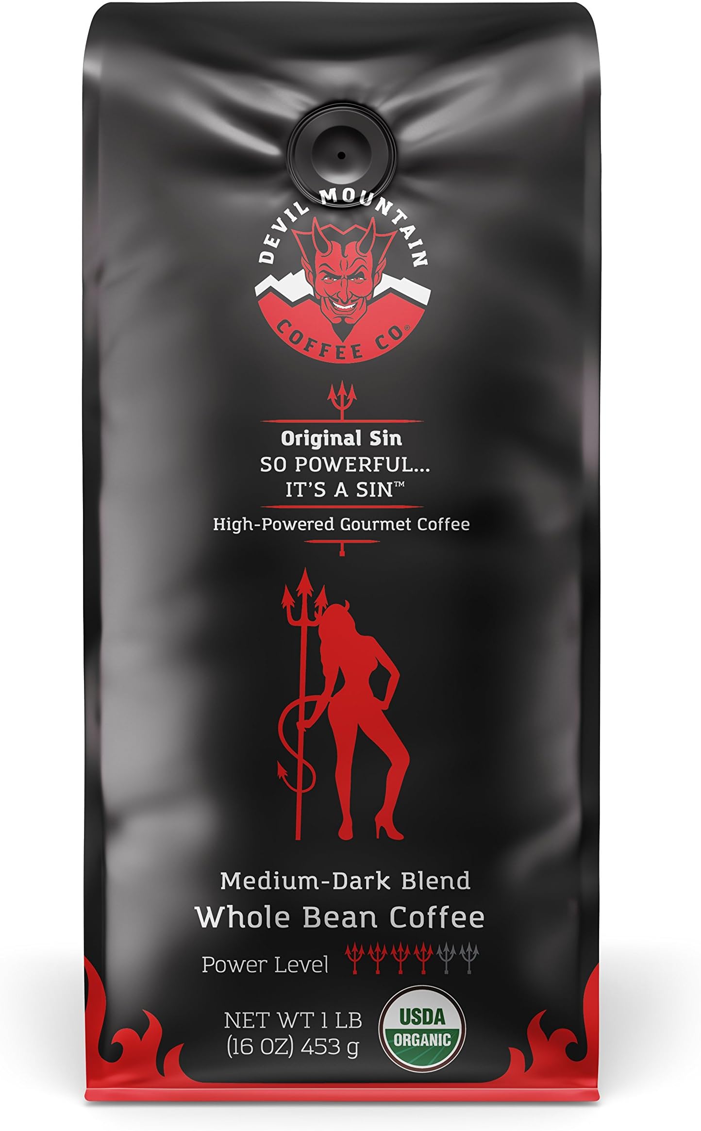 "Original Sin", High-Powered Gourmet Coffee - USDA Certified Organic, Med-Dark (Whole Bean) 16 oz.