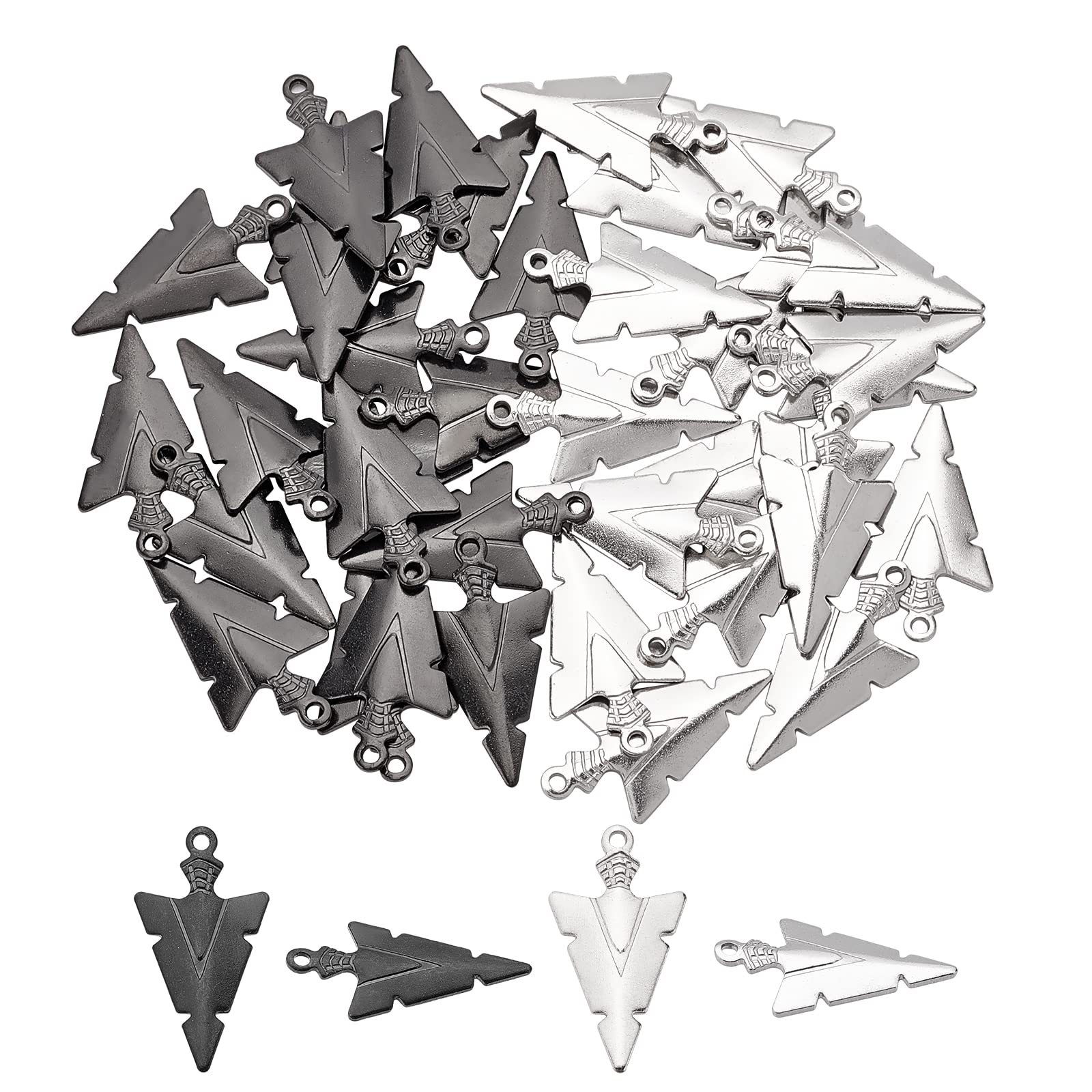 UNICRAFTALE 40pcs 2 Colors Arrow Pendants 304 Stainless Steel Pointed Pendants Arrow Charms Punk Pendant Men Rock Charms for Bracelet Necklace Jewelry Making, Hole 1.6mm