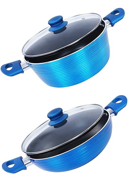 Nirlon Aluminium Cookware Set, 2-Pieces, Blue (Forged_KD24+CASS24)