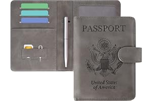 DMLuna Passport Holder Premium PU Leather Travel Passport Wallet RFID Blocking Passport Cover Case Travel Documents Organizer with Magnetic Closure, Free Mini Pen, for Women and Men, Grey