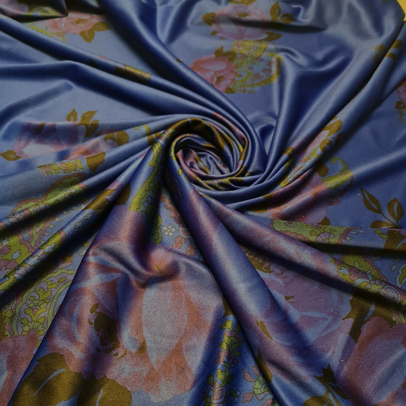 Plain/Printed ITY Spandex Jersey Elastane Stretch Dress Leggings Fabric 58" - 150cm Wide Sold As 1 Meter Pre - Cut Lengths (Blue Floral)