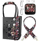 Toykee Bag Strap Crossbody for Bogg Bag Accessories - Charms Shoulder Strap Neoprene Luggage Handle Wrap for Suitcase & 2 Key Holders Black Flower