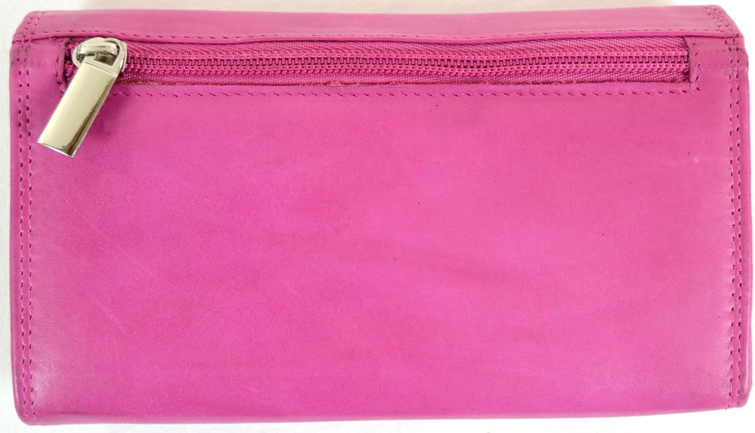 Ladies Soft Real Nappa Leather Long Flap-over Purse with Inner Flap pockets (Lilac / Dark Brown / Mid Brown / Navy / Turquoise / Black) (Cerise Pink) - Image 3