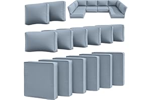 Snubbull 14 Pcs Outdoor Cushion Slipcovers Outdoor Patio Cushion Covers Replacement Waterproof with Zipper for Outdoor Furniture, Patio Sofa Couch 3 Sizes, Covers Only