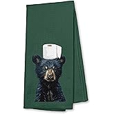 Xiyurlk Black Bear Bathroom Decor Hand Towels, Wild Animal Black Bear Hand Towels for Bathroom Washroom Restroom Decor 16x24 Inch (Green),A026-BKMJ