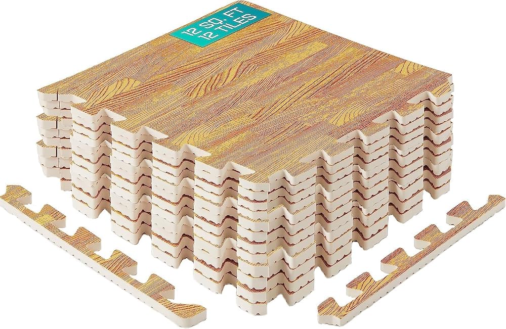 Yes4All EVA Interlocking Mats Puzzle Floor Tiles 12 Tiles 12x12x0.44 in Light