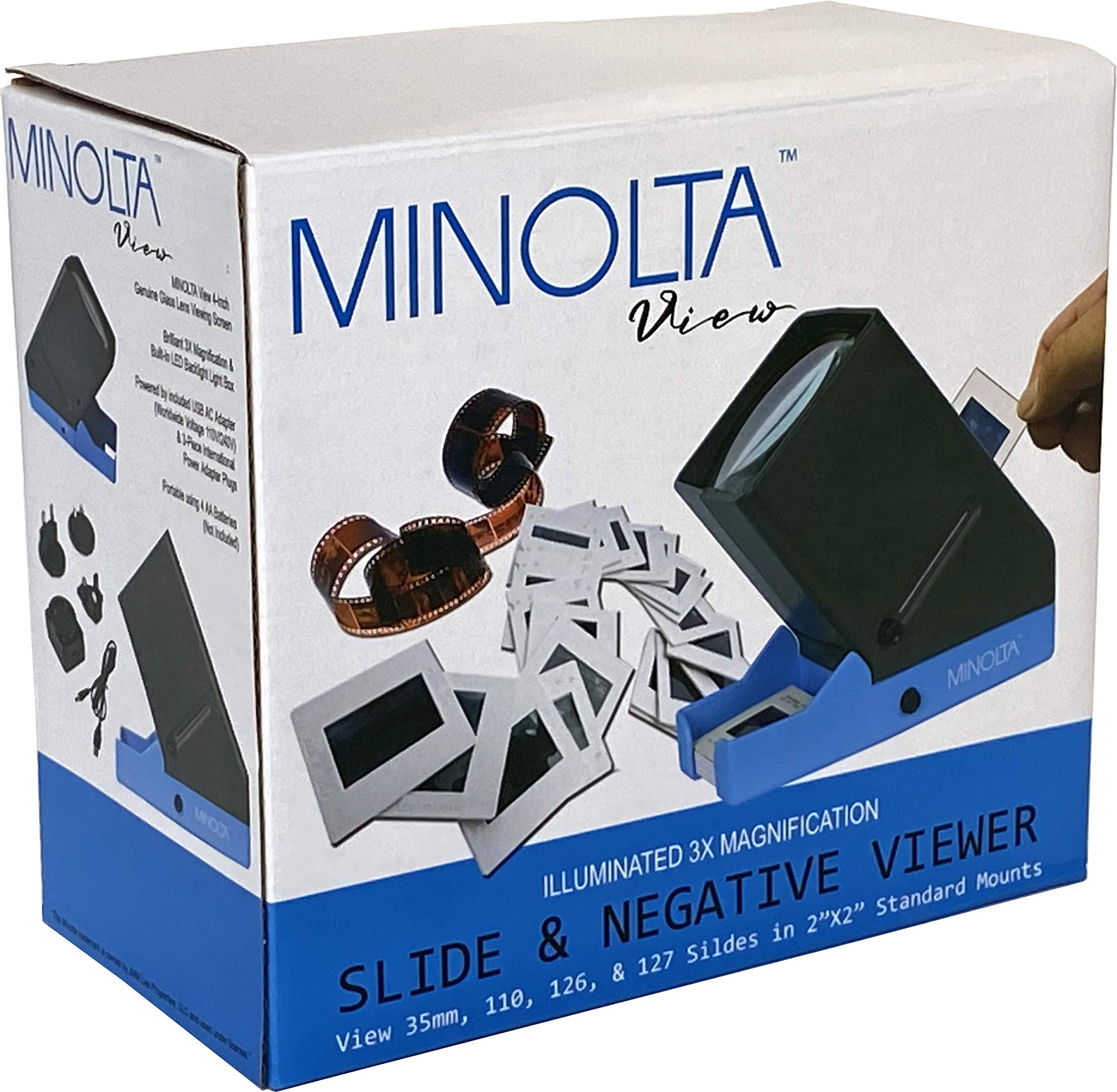MINOLTA 35mm Desk Top Portable LED Slide and Negative Viewer Luminated 3X Magnify – for 2