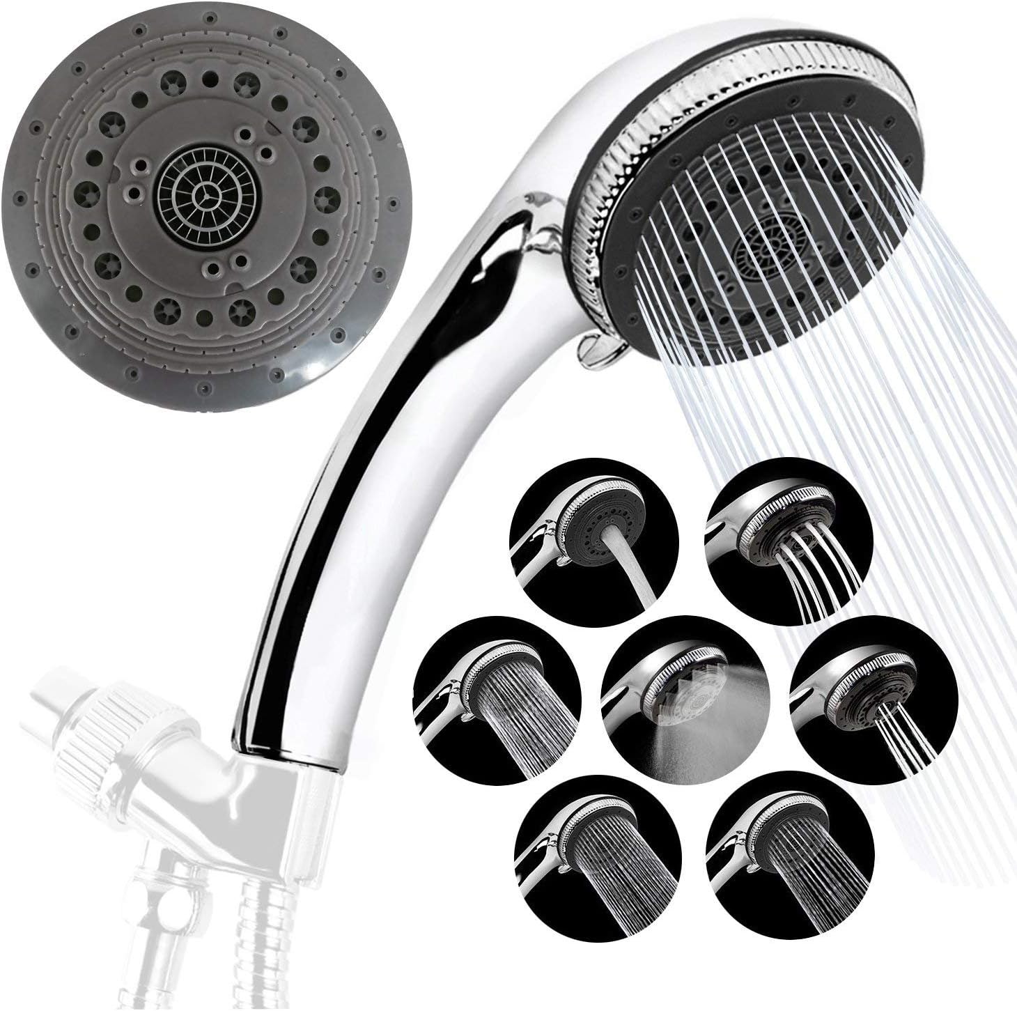 MIBOW High Pressure Handheld Shower Head with Powerful Shower 7 Spray Against Low Pressure Water Supply Pipeline,Detachable Hand Held Showerhead (Stainless Steel Hose not included))