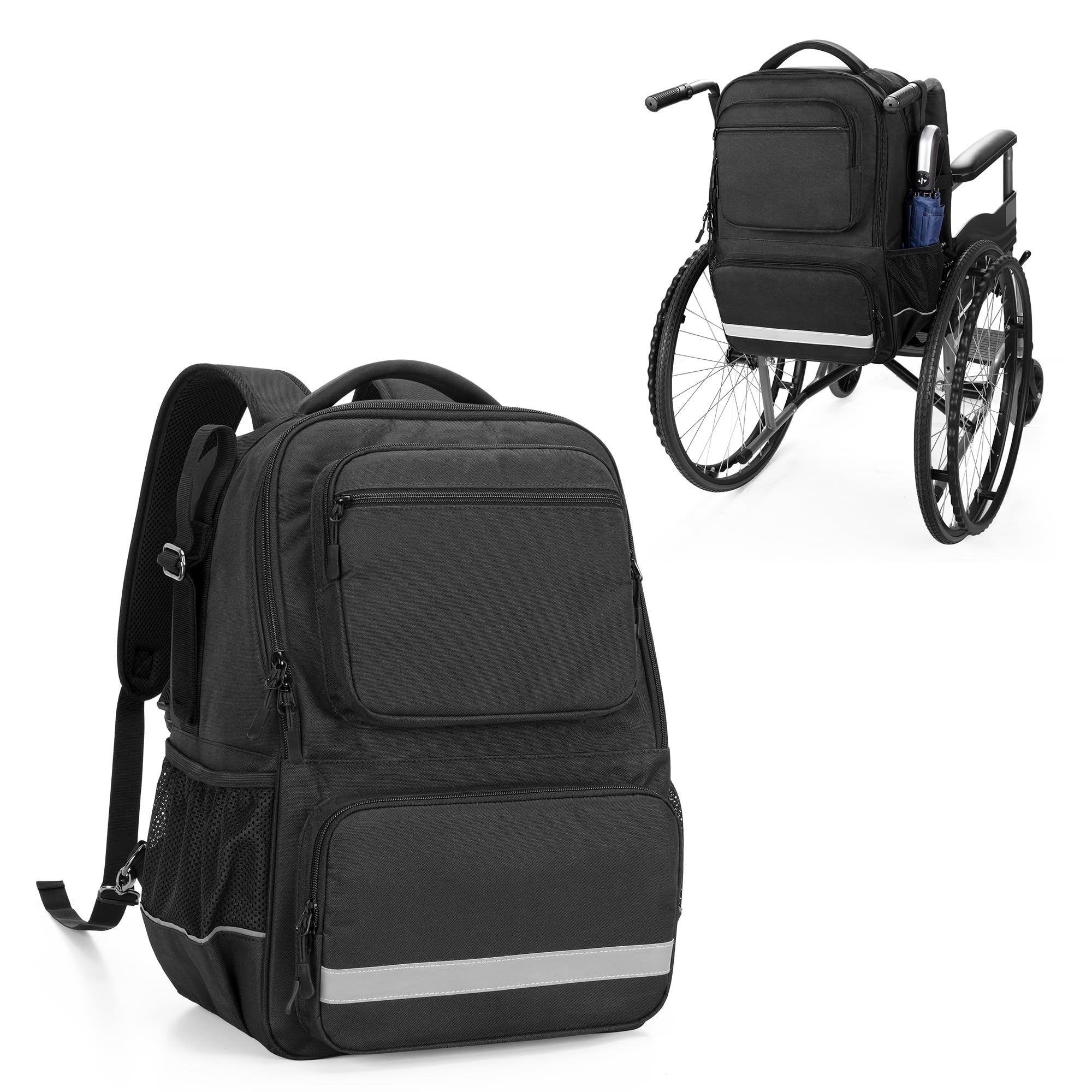 samdew Wheelchair Backpack, Wheelchair Bag to Hang on Back, Manual & Motorized Wheelchair Bag, Universal Accessories Bag for Wheelchair, with Thermal Insulation Pocket for Medicine Storage, Bag Only