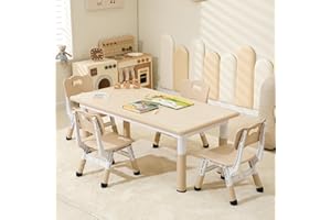 Hulaibit Kids Table and 4 Chairs Set, Height Adjustable Toddler Table and Chairs Set, Graffiti Desktop Children Activity Table for Ages 2-10, Daycare, Classroom, HOM