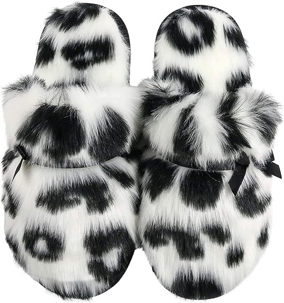 Amazon.com | Women Slippers Fuzzy Leopard Print Home Slippers for Women with Cute Bow Soft 