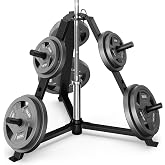 Weight Plate Tree for 2'' Olympic Weight Plate with Vertical Barbell Holder | 600 LB Capacity, Includes extra 3 1-inch Storage Pegs, Home Gym, Plate and Bar Storage in One