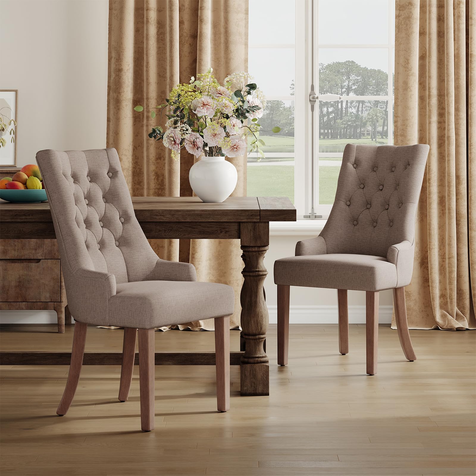 Photo 1 of **NO LEGS INCLUDED** COLAMY Wingback Upholstered Side Dining Room Chairs Set of 2, Fabric Dining Chairs with Tufted Button, Living Room Chairs for Home Kitchen, Taupe