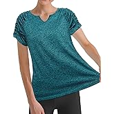 Vldnery Women's Pleated V Neck Short Shirt Summer Athletic Moisture Wicking Loose fit Yoga Workout Tops（1X） Navy Blue