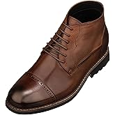 CALTO Men's Invisible Height Increasing Elevator Shoes - Coffee Brown Leather Lace-up Cap-toe Boots with Inner Faux Fur - 3.2 Inches Taller - Y41084 - Size 9 D(M) US