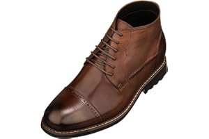 CALTO Men's Invisible Height Increasing Elevator Shoes - Coffee Brown Leather Lace-up Cap-toe Boots with Inner Faux Fur - 3.2 Inches Taller - Y41084 - Size 11 D(M) US