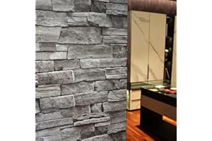 auxua Grey Brick Wallpaper Peel and Stick, 17.7"x 236" Faux 3D Stone Wallpaper for Bathroom, Bedroom, Kitchen, Living Room