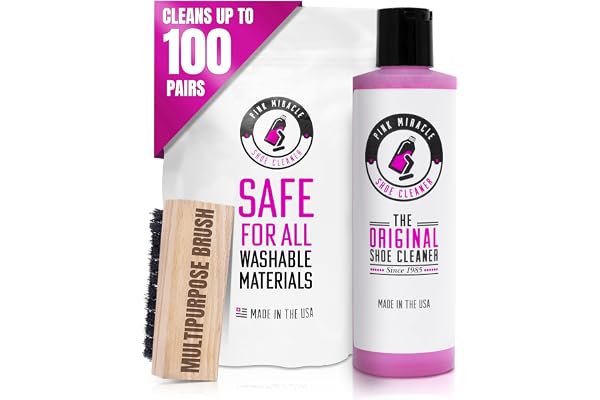 Pink Miracle Bottle - Shoe Cleaner - and Fabric Cleaner Solution With Free BONUS Brush - Works on Leather, Whites, Nubuck, Go