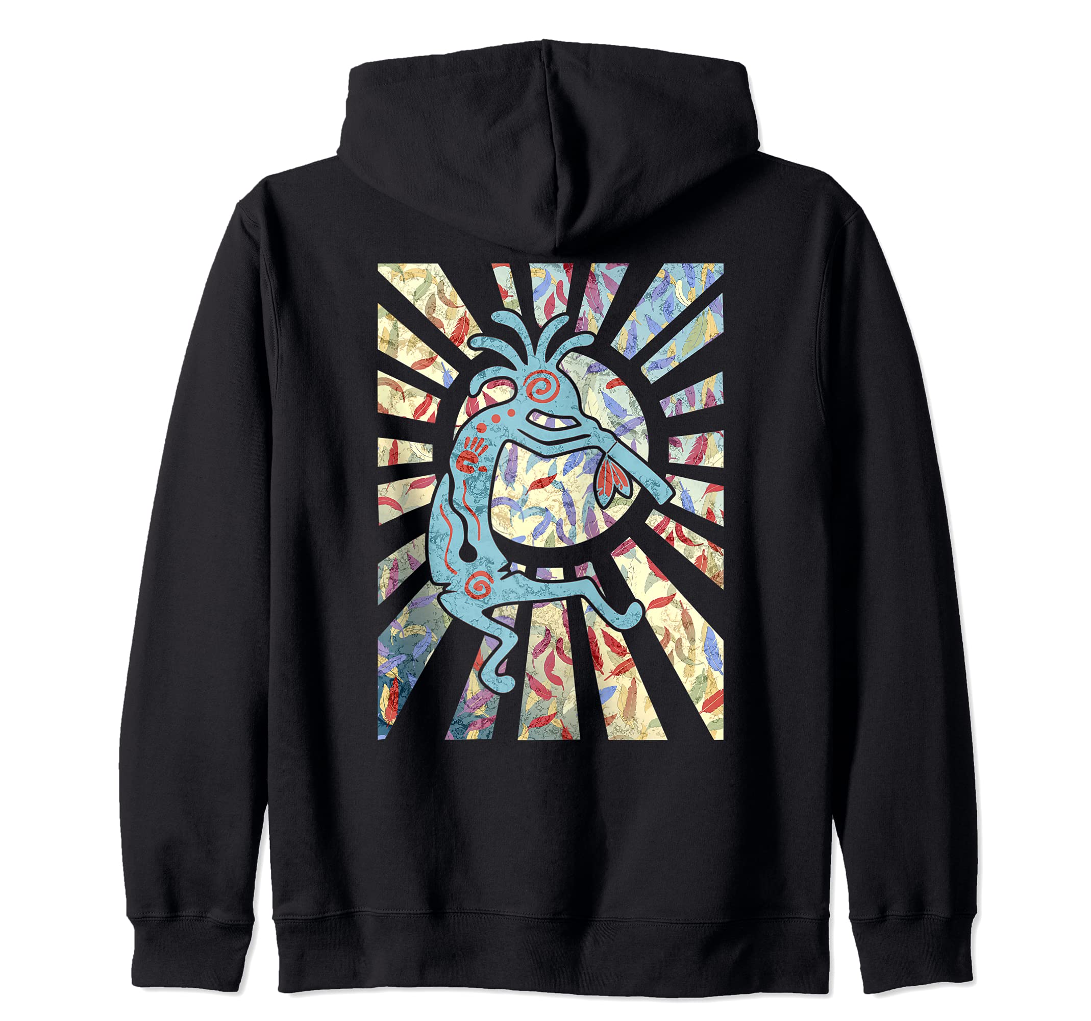Kokopelli Musican Friend - Feathers Pattern 1 - Fan Fun Zip Hoodie