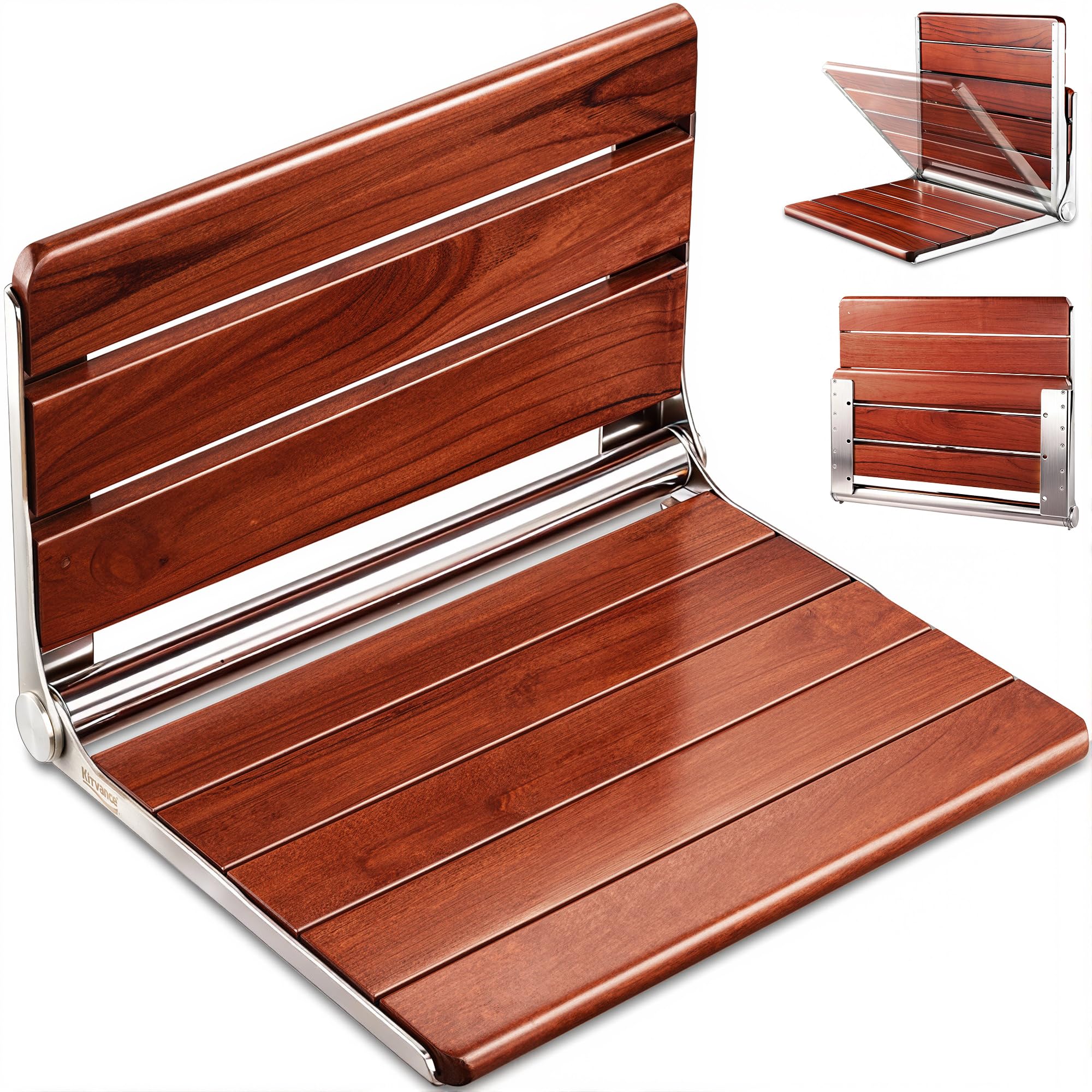 Photo 1 of [Upgraded Version] 20" ADA Compliant Folding Teak Shower Seat Wall Mounted - Larger Teak Shower Bench, Home Care Folding Shower Seat for Inside Shower, Wall Mount Shower Chair Shower Stool, Max 400lb