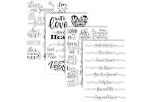 Whaline 4 Sheet Valentine's Day Words Clear Stamps Love Heart Silicone Transparent Stamps Border Stamp Cards for DIY Craft Card Making Scrapbooking Embossing Album Decor