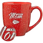 Rico Industries NFL Football Mom Red 16 oz Team Color Laser Engraved Speckled Ceramic Coffee Mug