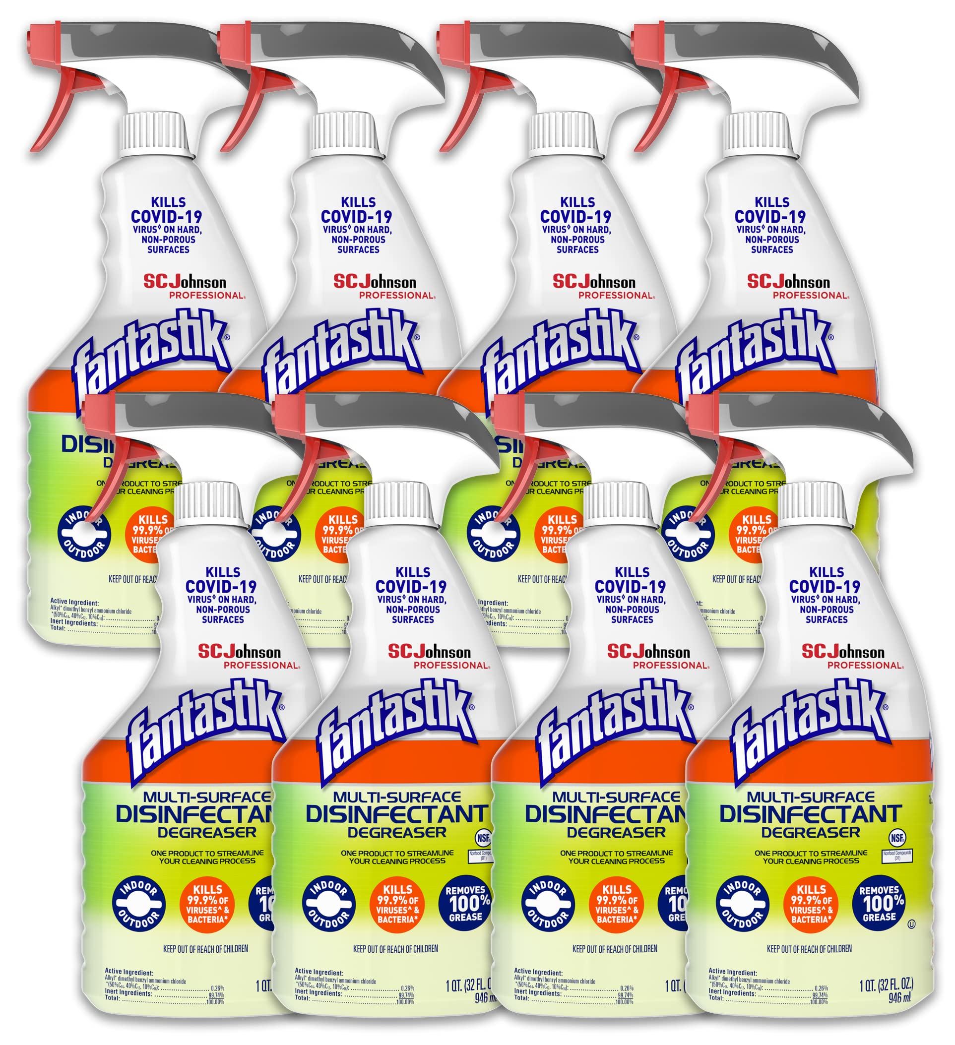 SC Johnson Professional, Fantastik Multi-Surface Cleaner & Disinfectant Spray Bottle, 32 Oz, Pack of 8 Image SC Johnson Professional, Fantastik Multi-Surface Cleaner & Disinfectant Spray Bottle, 32 Oz, Pack of 8 Image