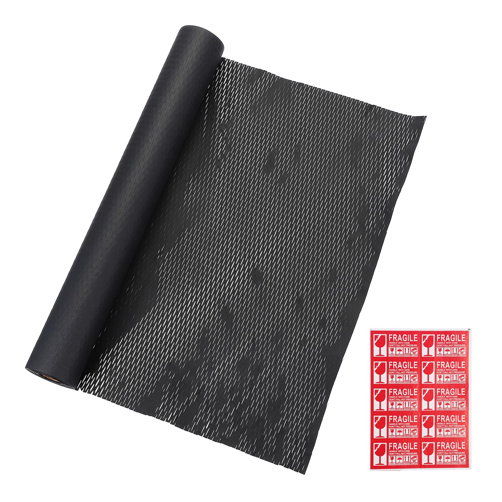PATIKIL 20" x 82' Honeycombs Packing Paper, Packing Paper Wrap Sheets Roll with Fragile Stickers for Moving Packaging Shipping Supplies Protective, Black