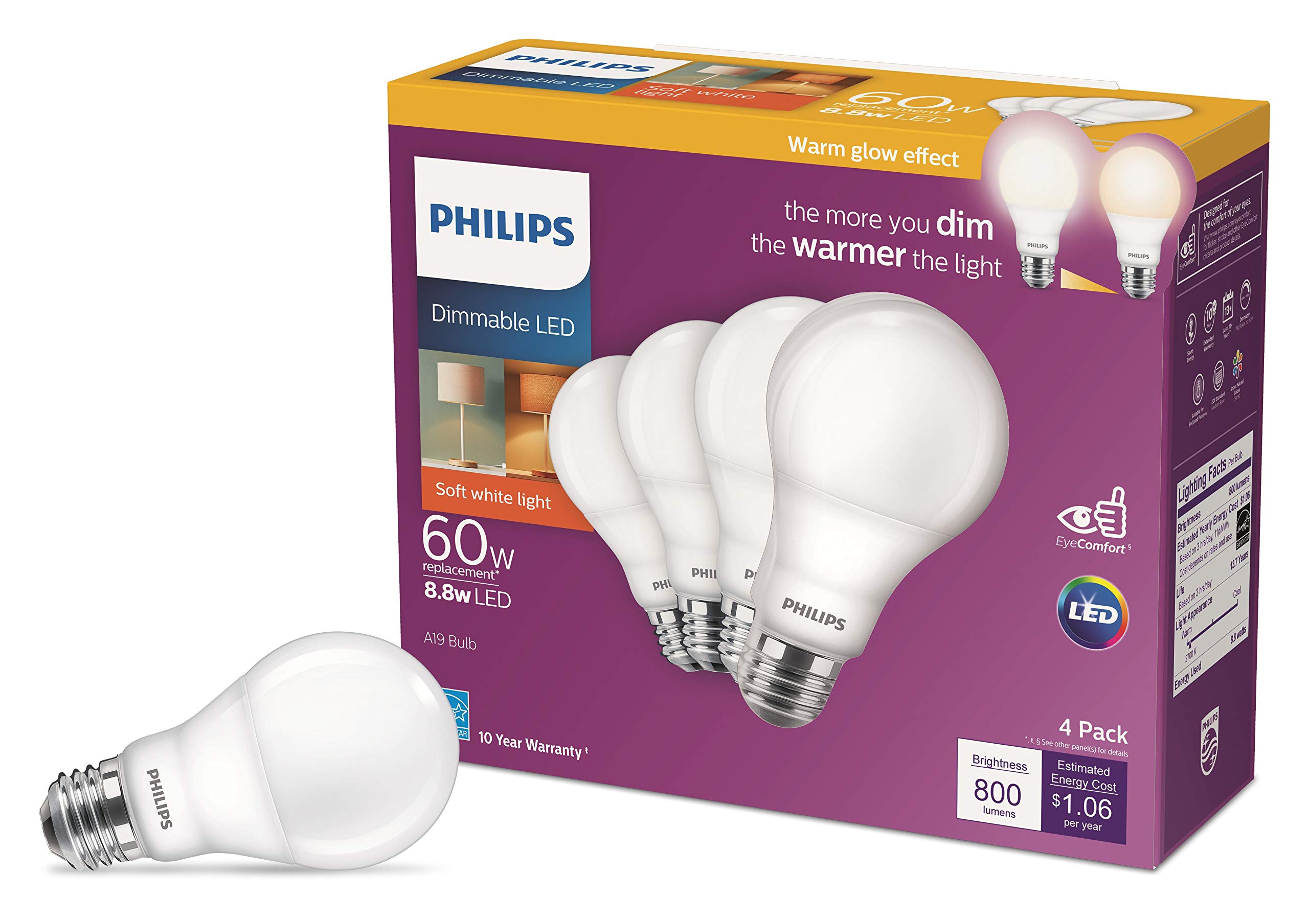 Philips LED Flicker-Free Frosted Dimmable A19 Light