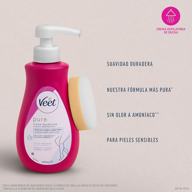 Creme de depilação corporal para mulheres durante o duche, com dispensador, pele sensível - 400ml