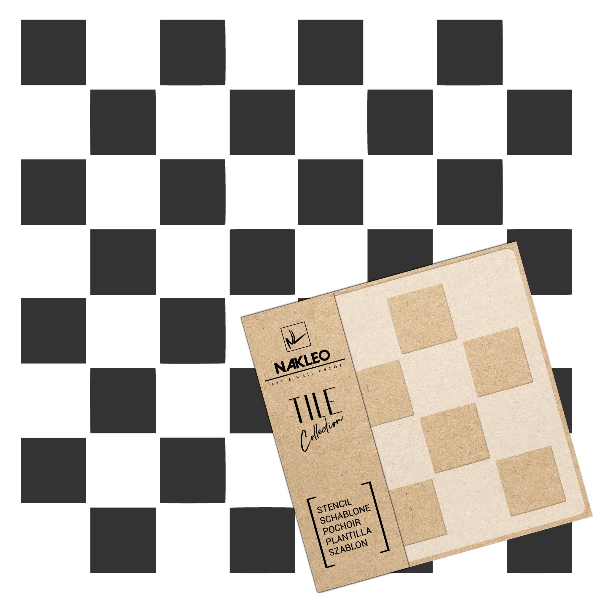 NAKLEO Tile Painting Stencil 20x20 cm, Tavira Square Chess Board Moroccan, Plastic Reusable Template, Home Decor Craft DIY, Floor Concrete Patio Wall - Terracotta