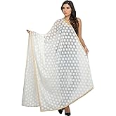 Exotic India Phulkari Dupatta from Punjab with Embroidered Bootis in Self-color Thread - Chiffon