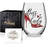 Pishovi Boss Lady Wine Glass with Gift Box, Unique Gifts for Women Boss Lady, Christmas Birthday Thank You New Job Gifts for Women Female Entrepreneur, Coworker Mom