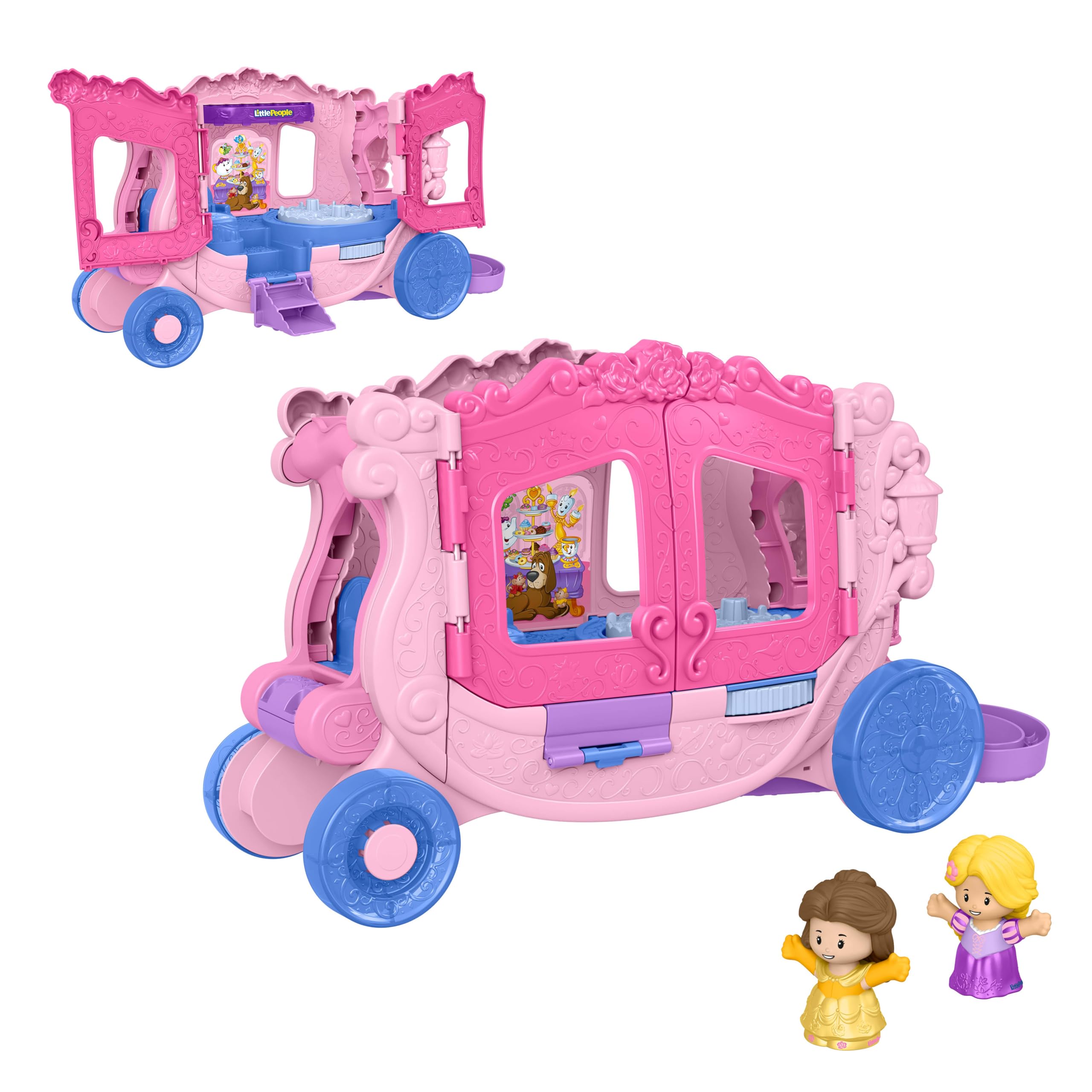 Fisher-Price Little People Kleinkindspielzeug Disney Princess Musikkutsche zum Hinterherziehen Spielset mit Spielfiguren für Rollenspiele für Kinder ab 18 Monaten,JCW72