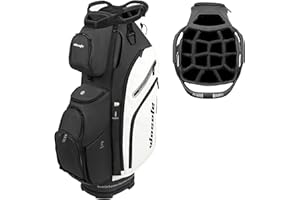 WOSOFE PU Leather Lightweight Men Women Blue White Black Green Golf Bag,Multiple 10 Pockets 14-Way Dividers Cooler Pouch Golf Cart Bag