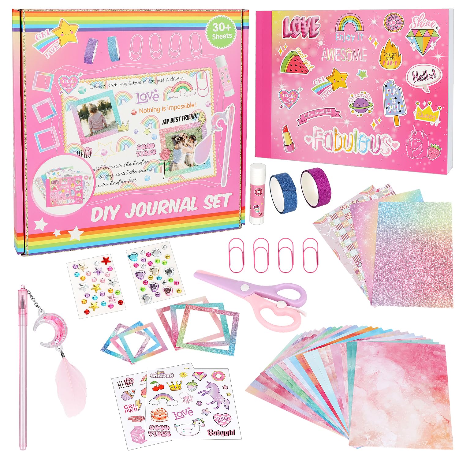 MOTIBACK 54PCS DIY Journal Kit,Gifts for Teenage Girls - Stocking Stuffers, Teen Tween Girls Trendy Stuff, Scrapbook Supplies Stationery Set, Art Crafts Kit - Ideal Gifts for 8-14 Year Old Girl