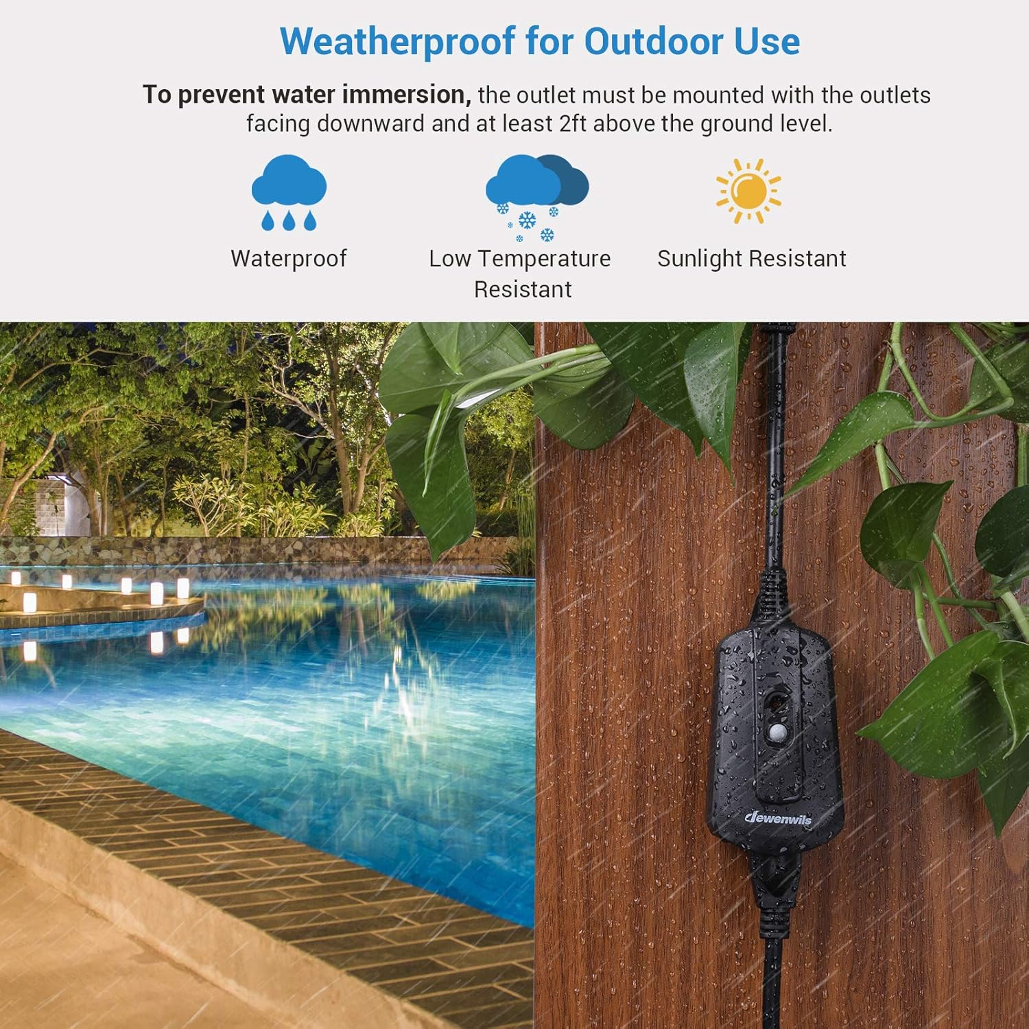 DEWENWILS Outdoor Remote Control Outlet with 2 FT Long Extension Cord, 15 AMP Heavy Duty Weatherproof Wireless Remote Controlled Light Switch, 100 Feet Range, UL Listed: Industrial & Scientific
