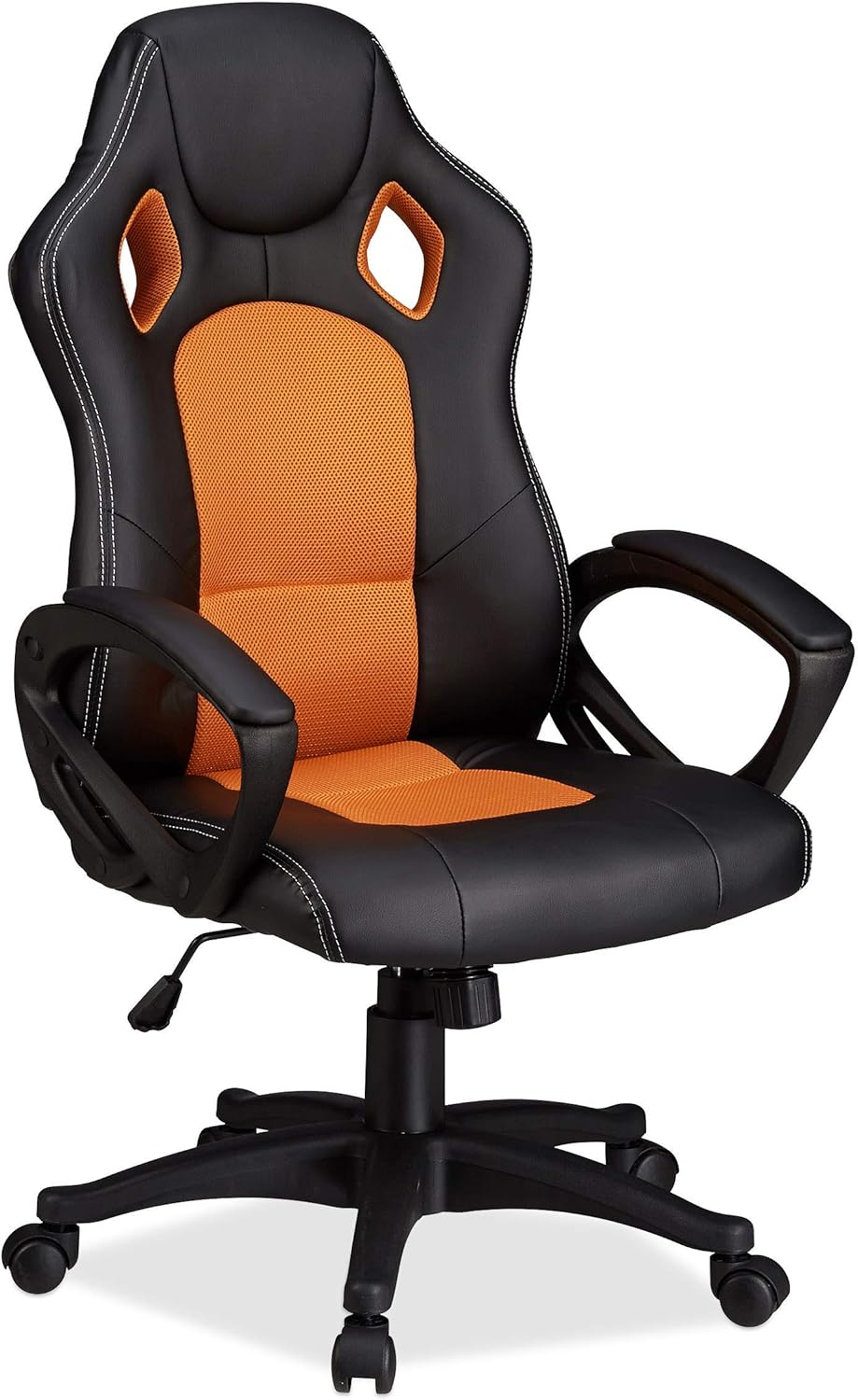Relaxdays Gaming Chair XR9, Swivel Office Chair, Comfortable Executive Chair with Adjustable Height, Race Car Design, Black-Orange