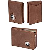 Marc Peter Airtag Wallet – Minimalist Front Pocket RFID Blocking Mens Wallet Full Grain Leather, Bifold AirTag Holder with 2 ID Window up to 14 Cards and Gift Box Crazy Horse Camel
