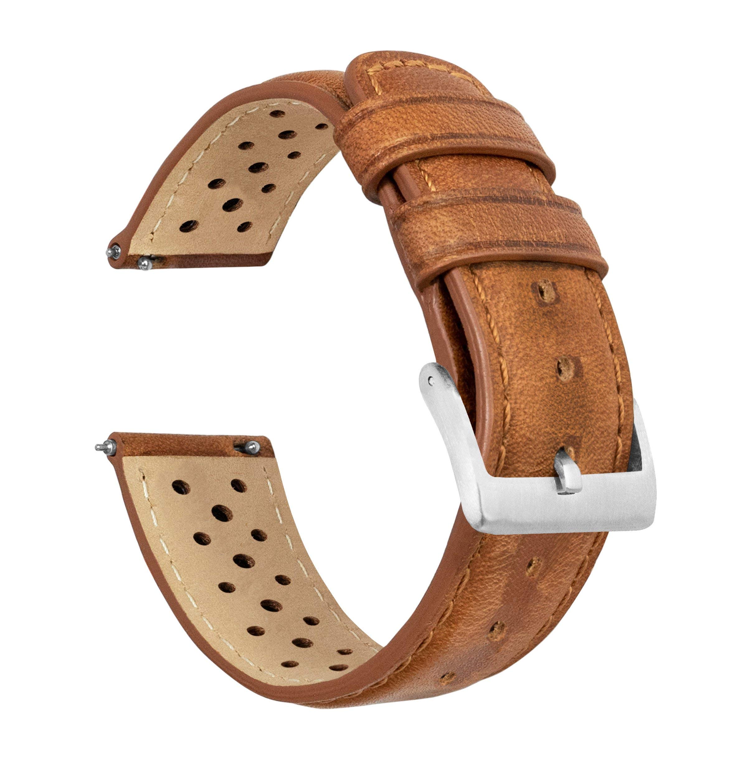 21mm Caramel - BARTON Racing Horween Leather Watch Bands - Quick Release - Choose Strap Color & Width