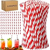 Eaasty 1200 Pcs Colored Paper Straws Bulk Disposable Striped Drinking Paper Straws for Summer Juice, Shakes, Cocktail,7.87 Inches, 0.24'' Diameter (Red)