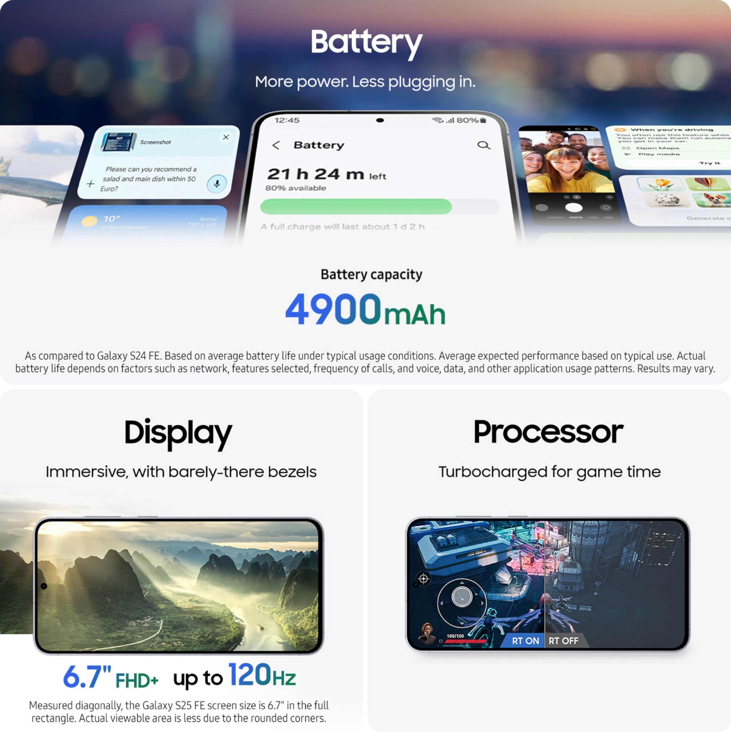 SAMSUNG Galaxy S25 FE Cell Phone + Gift Card & Storage Upgrade, 256GB Unlocked Android AI Smartphone, Large Display, 4900mAh Battery, High Res-Camera, AI Photo Edits, Durable, US 1 Yr Warranty, Navy