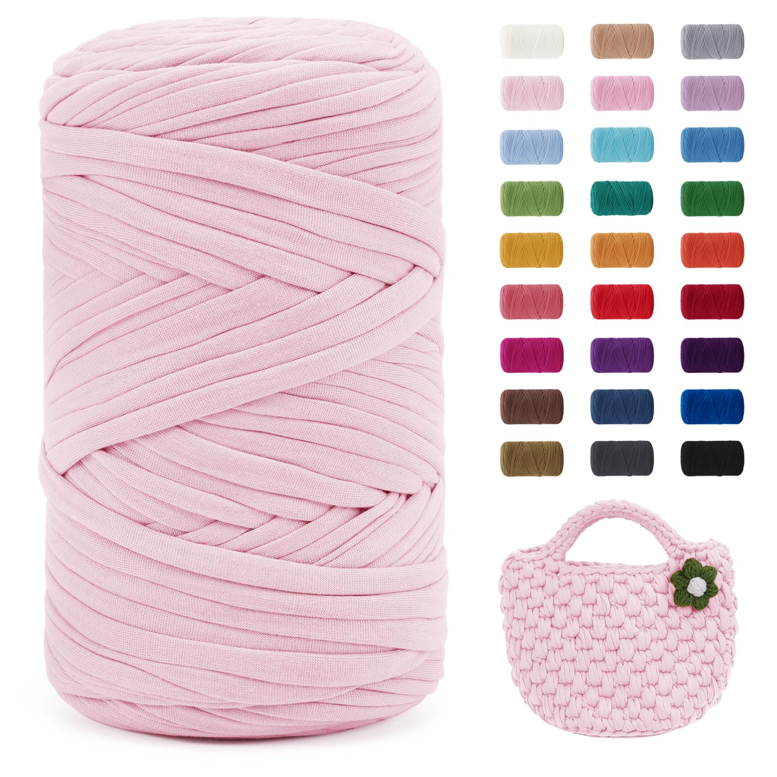 Uiopa Light Pink T-Shirt Yarn, 400g/120m Elastic Fabric Crochet Cloth T Shirt Yarn, Chunky Polyester Ribbon for Crocheting Bags/Baskets/Rugs, Home Decor, DIY Crafts