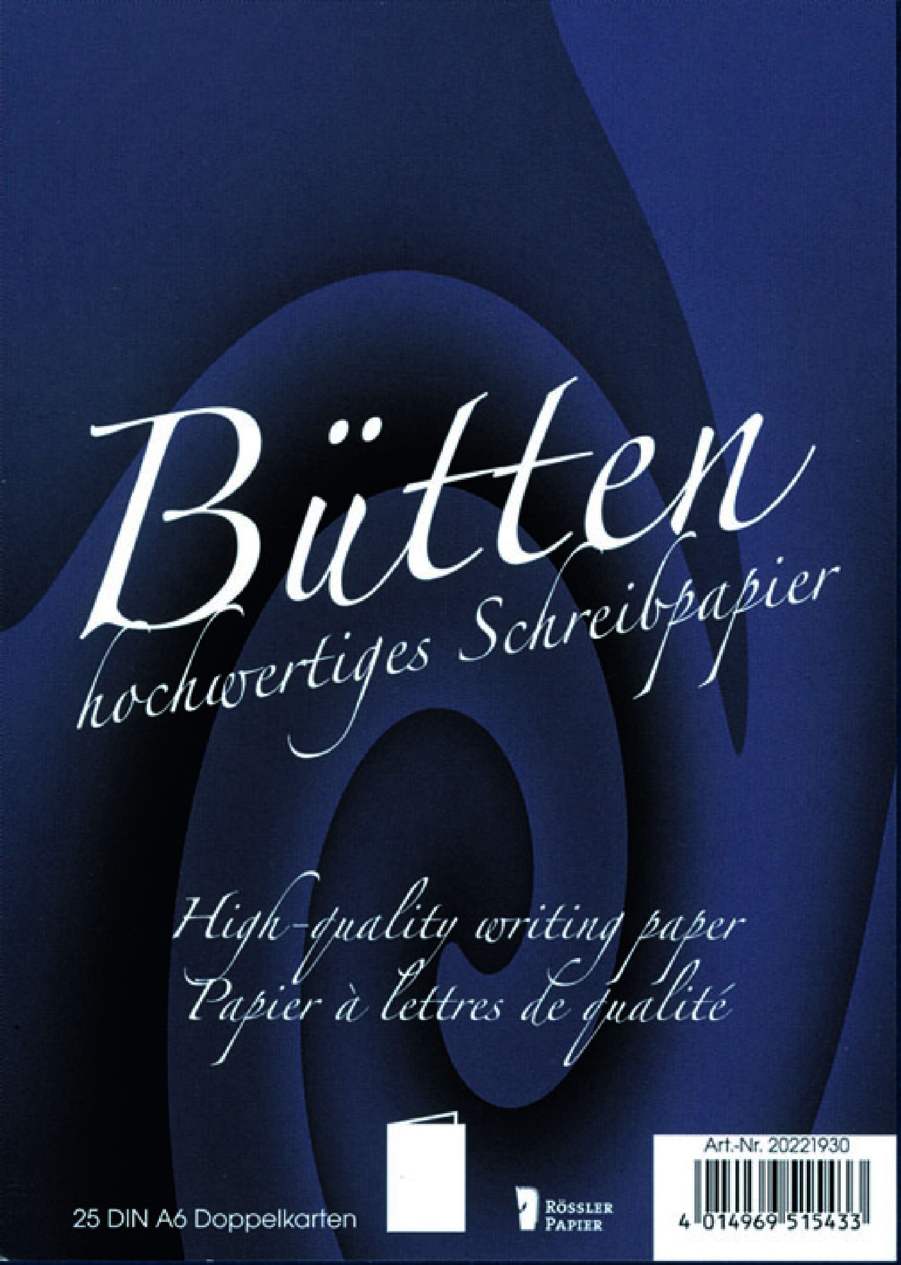 Rössler Papier 20221930 - Handgeschept papier - dubbele kaarten DIN A6, wit, 25 stuks