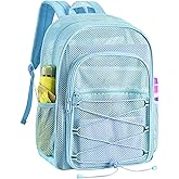 Busiuw Heavy Duty Mesh Backpacks for Adults, See Through Backpack with Adjustable Straps, Mesh Bags for Swimming(Blue)