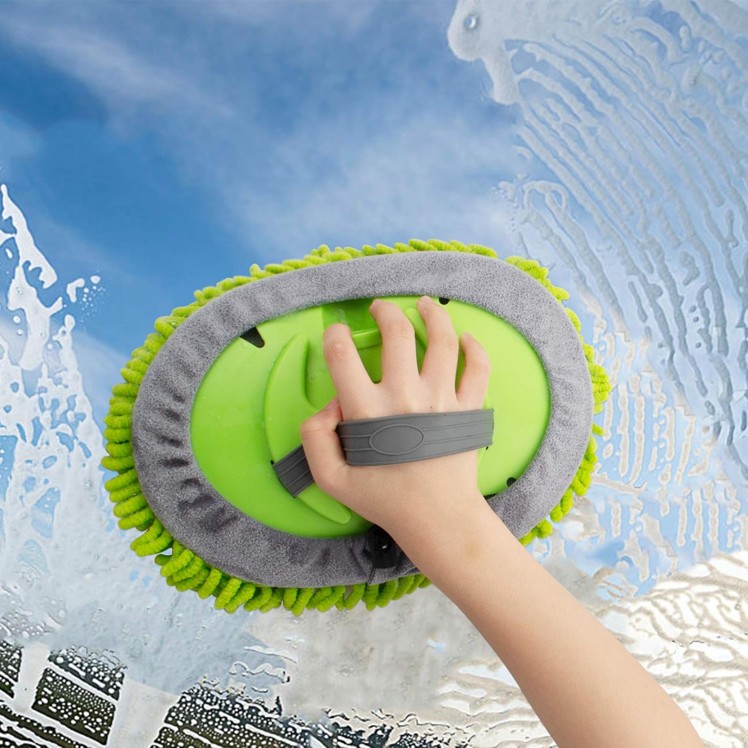 anngrowy 62" Microfiber Car Wash Brush Mop Kit Mitt Sponge with Long Handle Car Cleaning Supplies Kit Duster Washing Car Tools Accessories, 1 Chenille Scratch-Free Replacement Head Aluminum Alloy Pole: Automotive